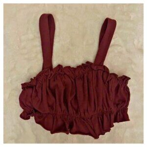 Urban Outfitters Woman’s Maroon Ruffle Crop Top Bandeau-Style
